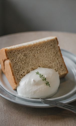 生クリームを添えたシフォンケーキ